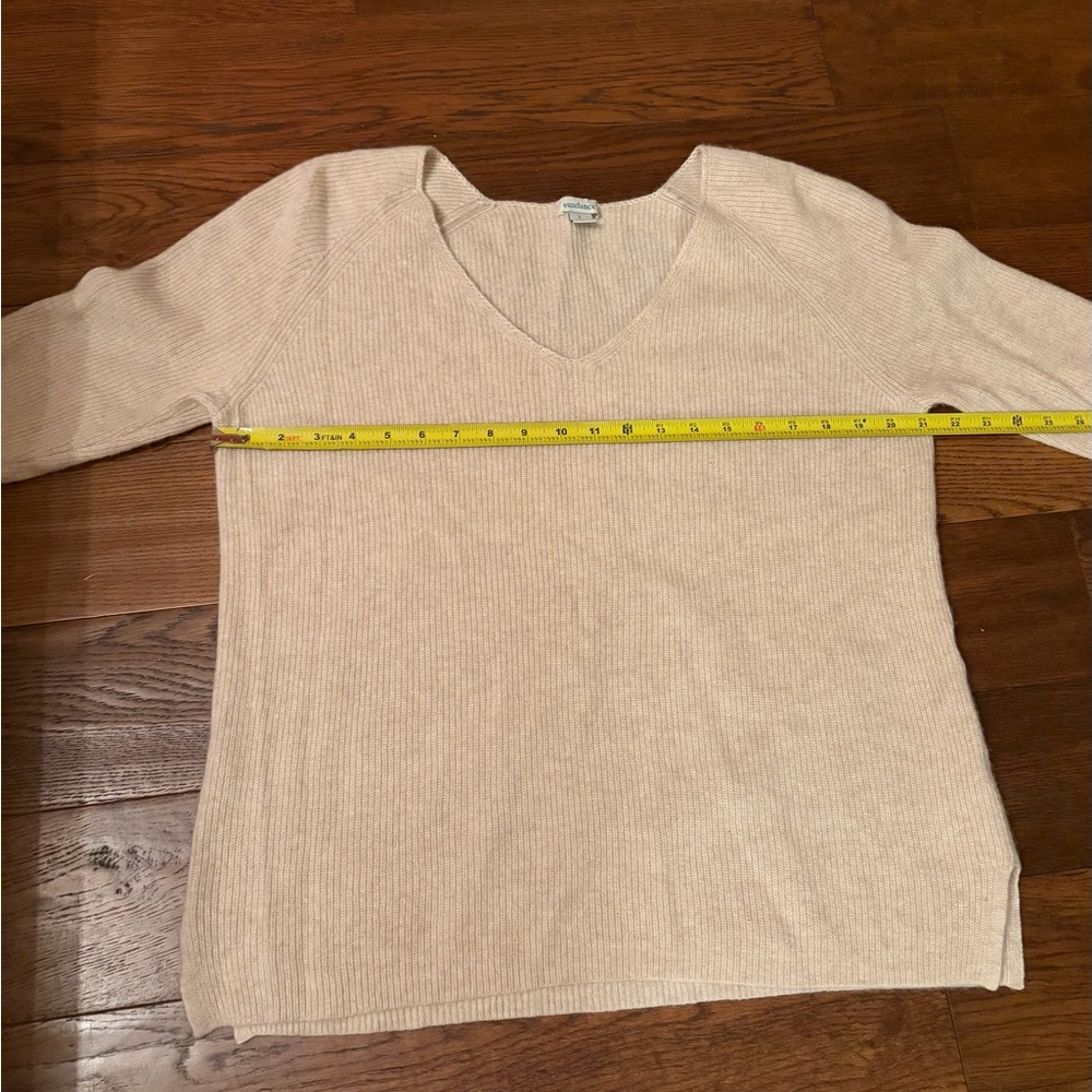 Sundance Rowan Cashmere Women's Cream Oatmeal V-Neck Long Sleeve Sweater - Picture 8 of 8